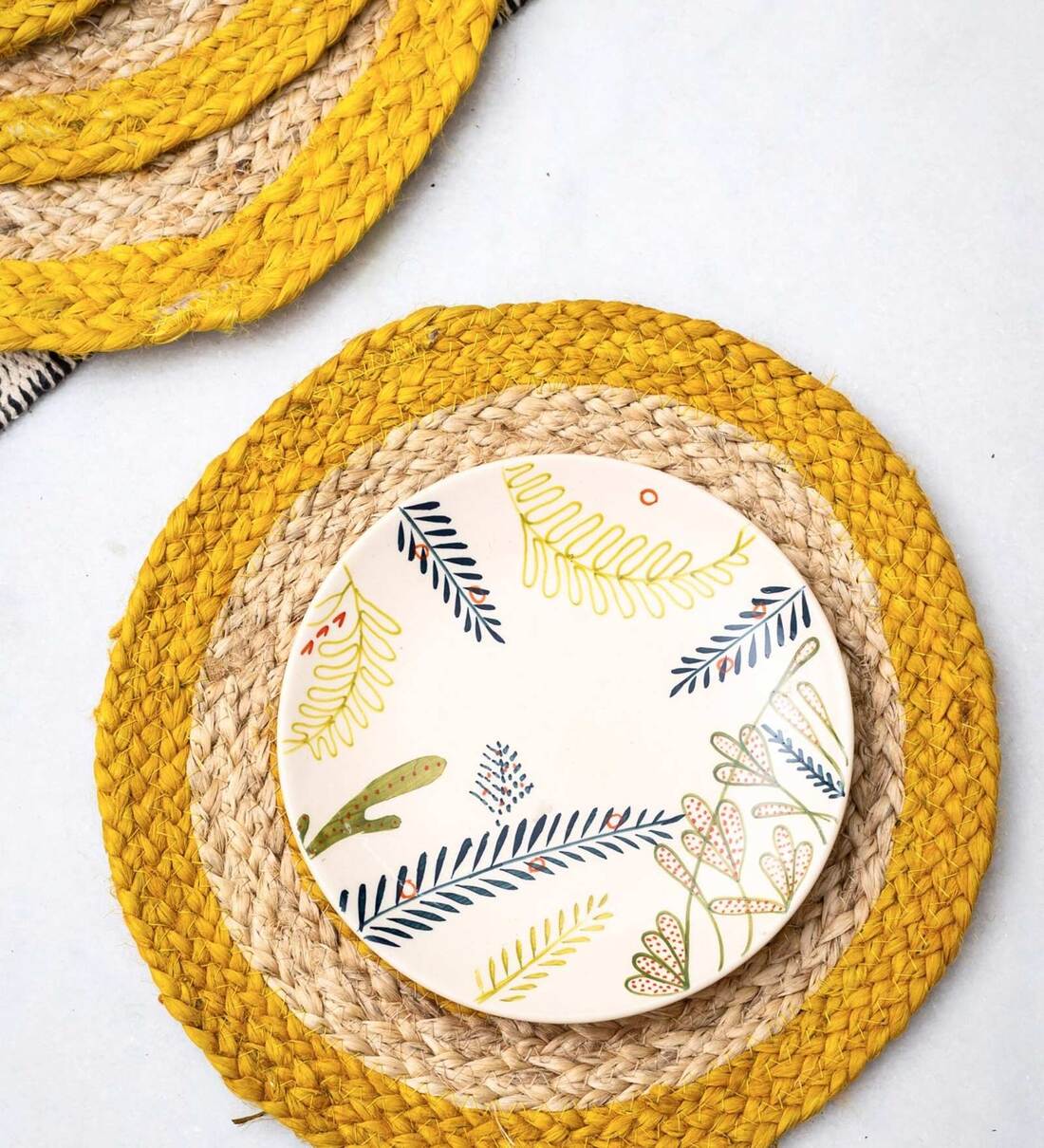 Buy Jute Yellow 30 CM Diameter Round Placemat (Set of 4) by Jasmey