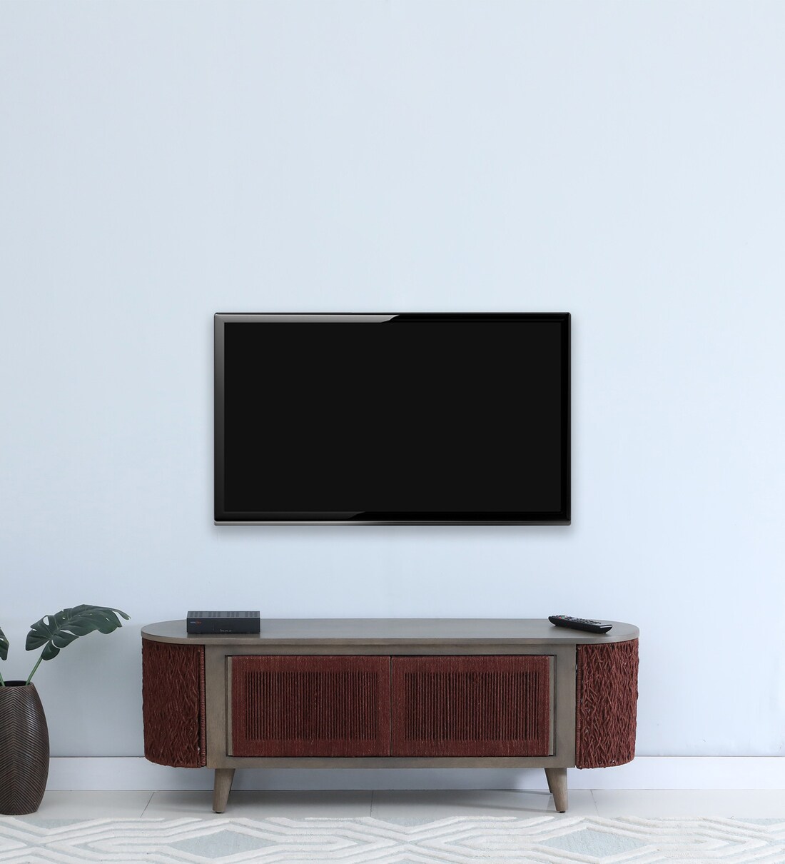 Buy Jutsy Solid Wood TV Unit with Maroon Jute Mesh for TVs upto 55\ at