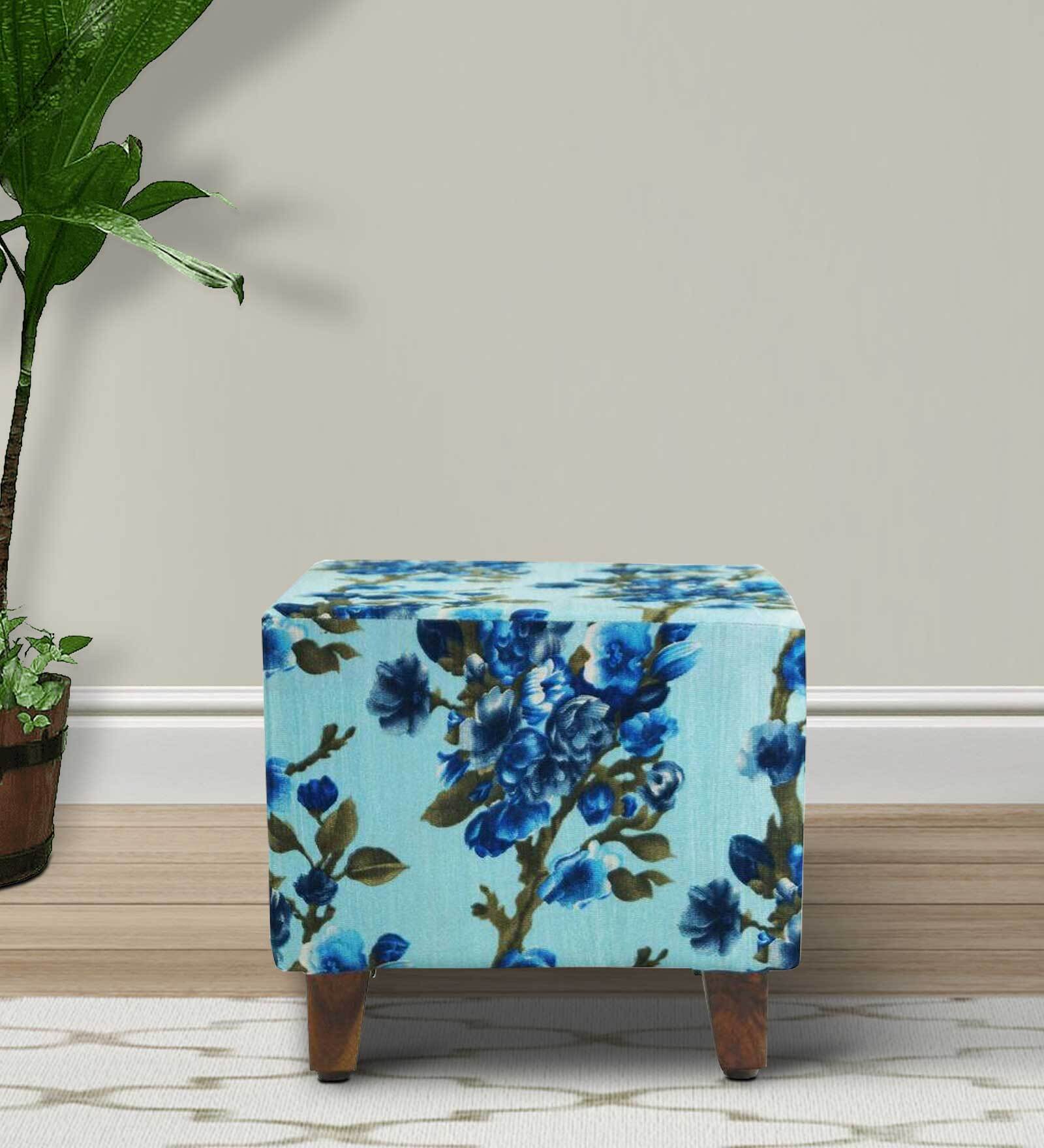 Sisak Fabric Foot Stool in With Blue Floral Print
