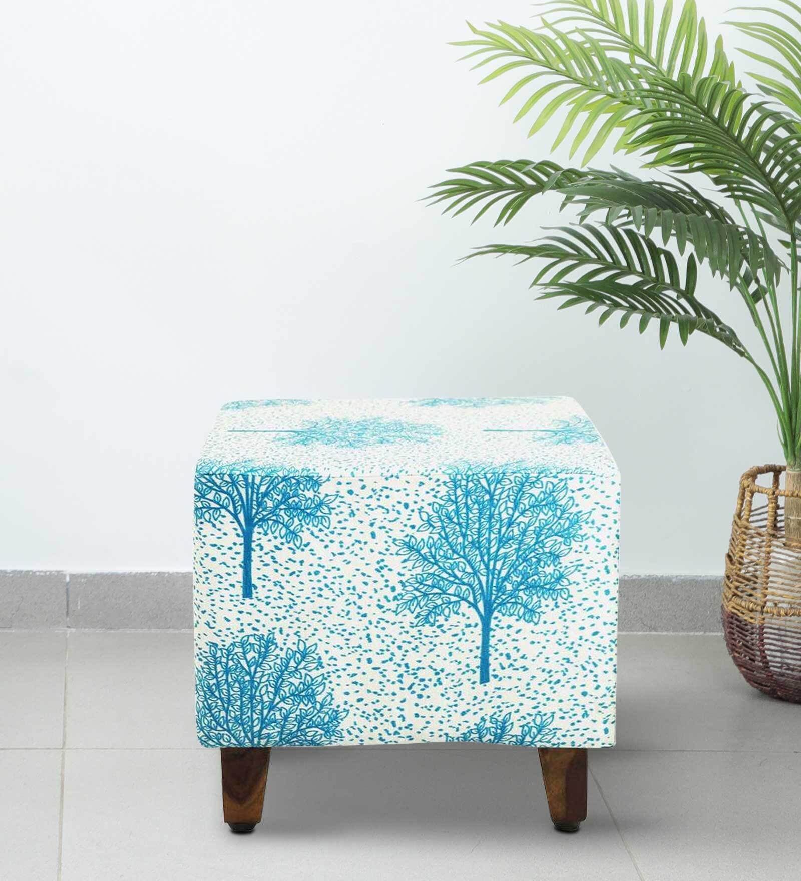 Sisak Fabric Foot Stool in With White Print