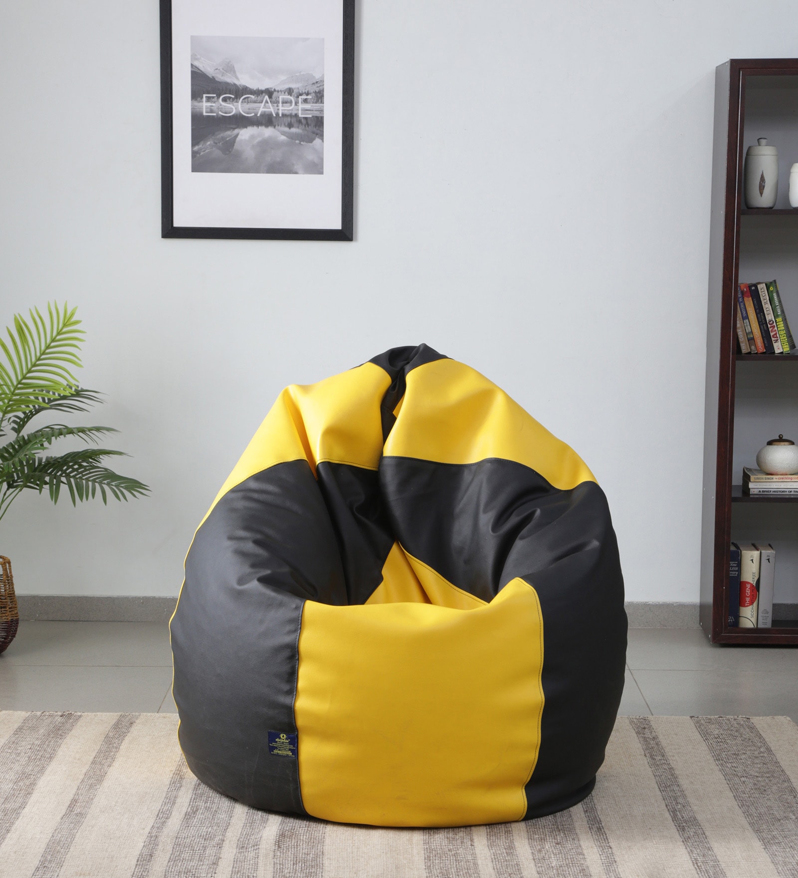 Buy Jumbo Leatherette Bean Bag with Beans in Black & Yellow Colour at