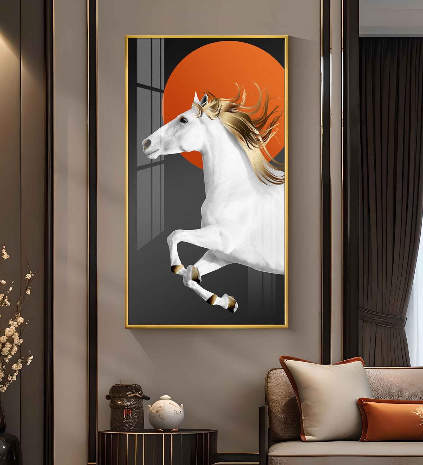 Jumping Horse With Blond Glass Finish Vertical Wall Art