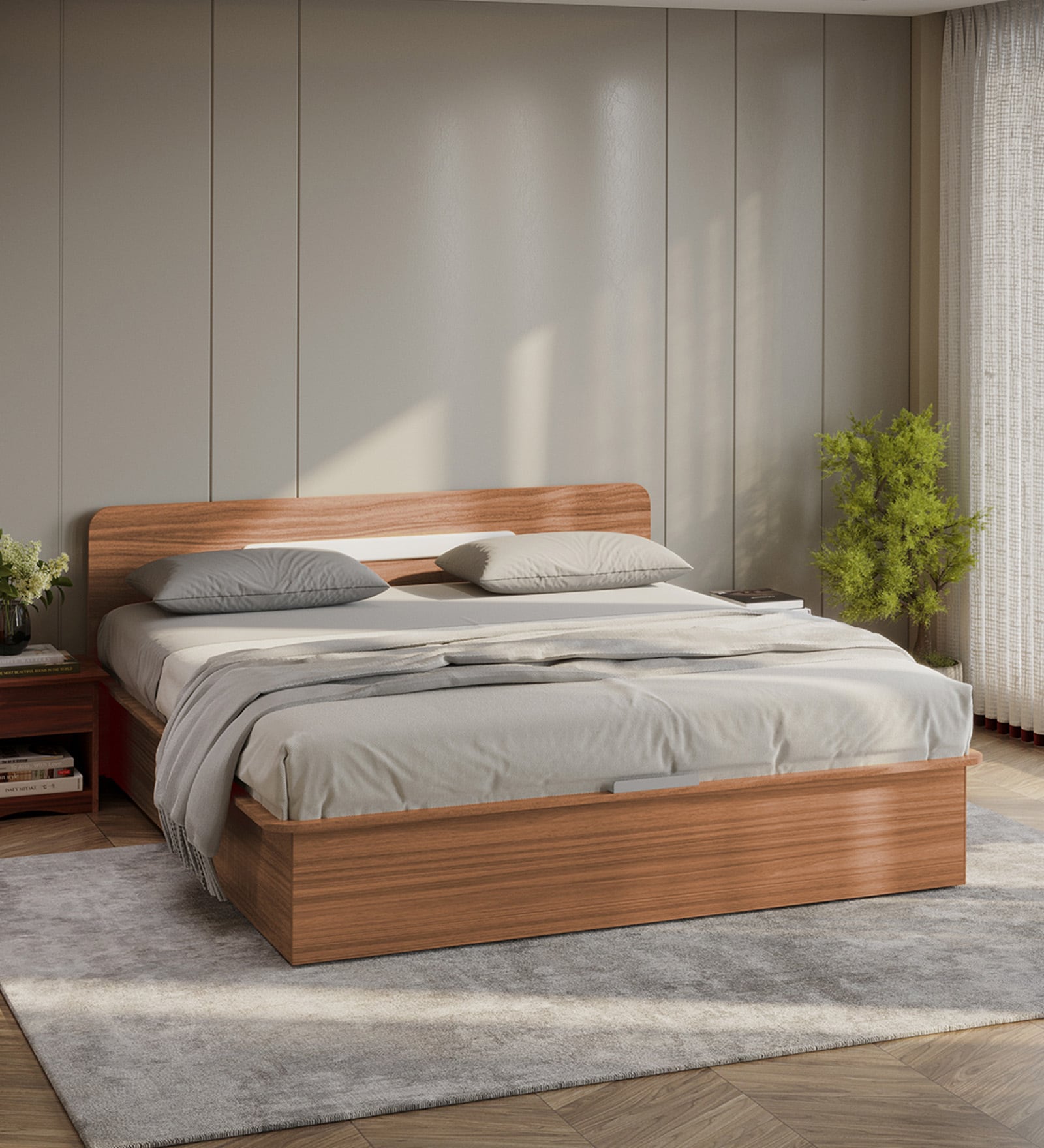 Juno Queen Size bed with Box Storage in Brown Colour Juno Queen Size bed with Box Storage in Brown Colour