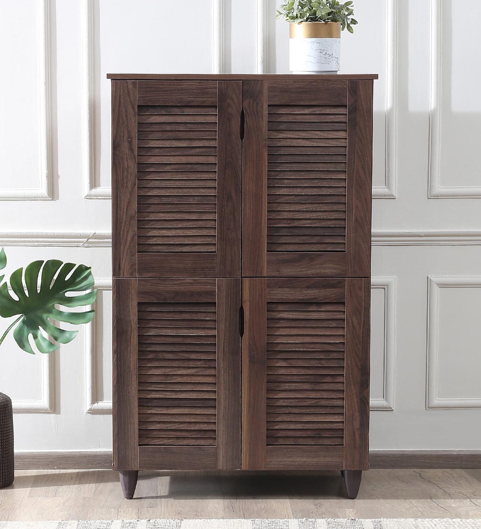 Jurou 4 Door Shoe Cabinet in Columbia Walnut Finish