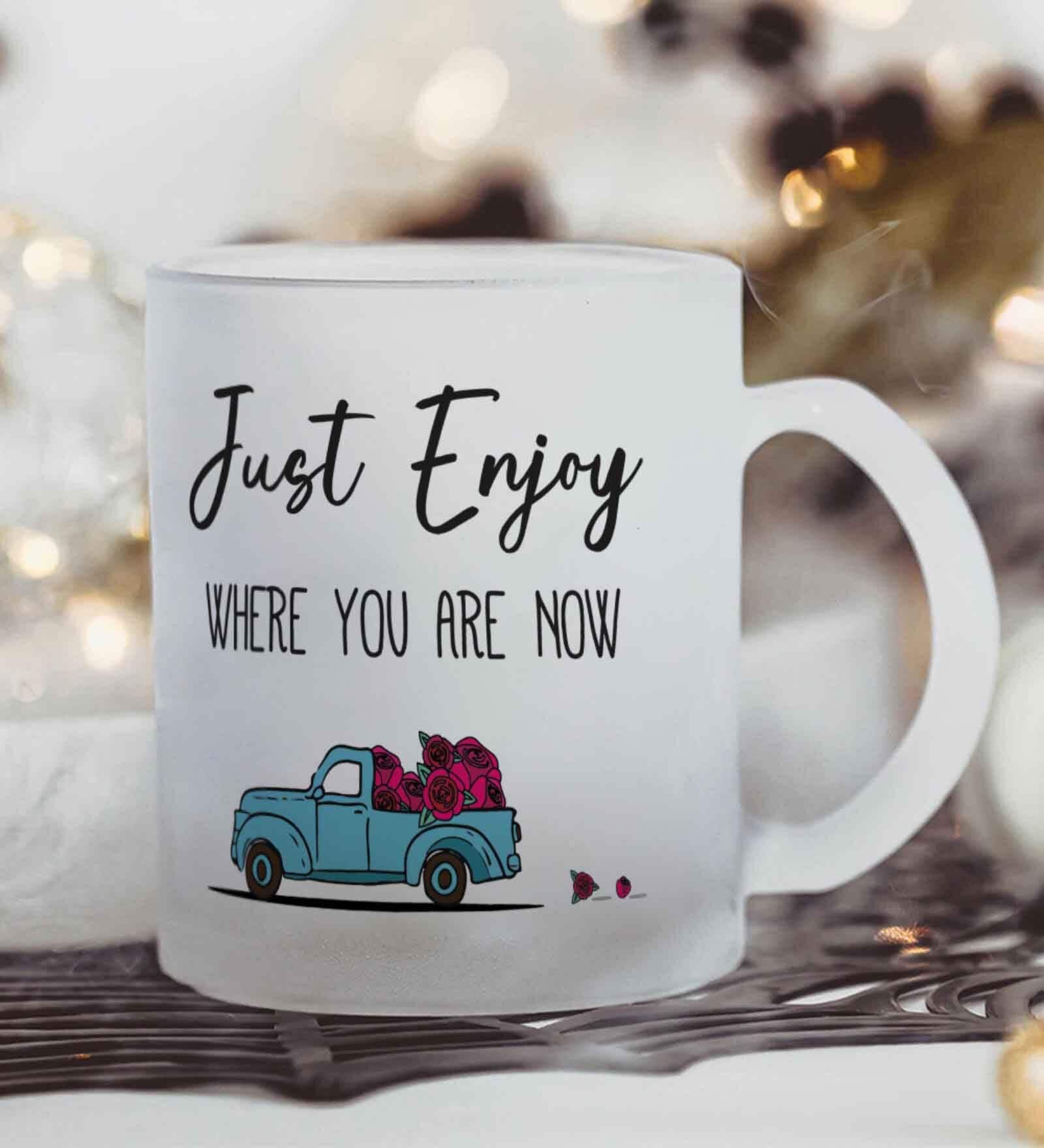 Just Enjoy Frosted White 350ml Glass Coffee Mug