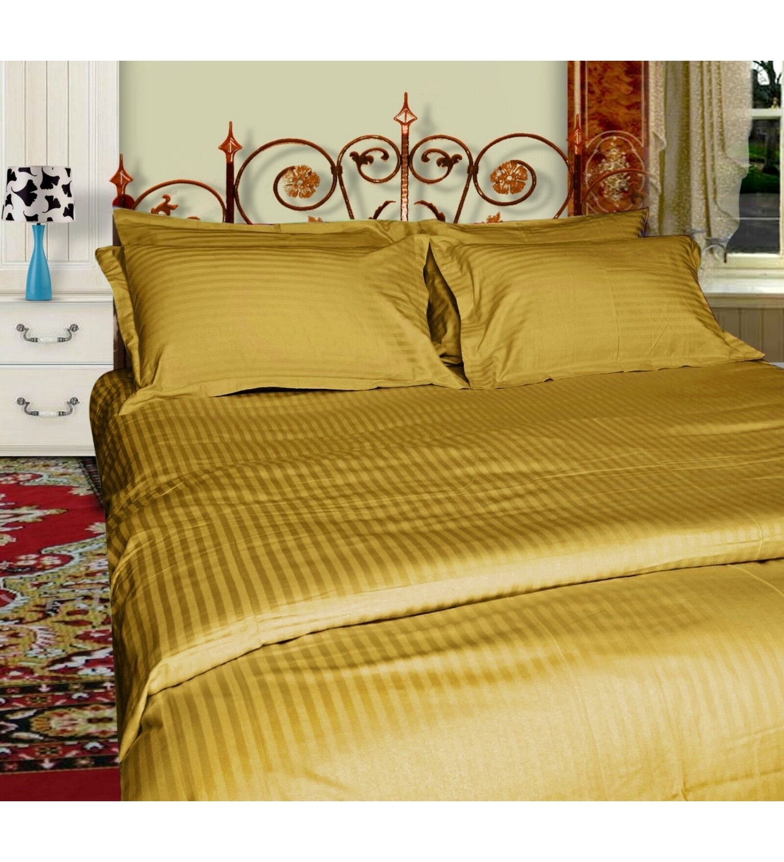 Buy Golden Satin Single Size Flat Bed Sheet Set of 2 by Just Linen