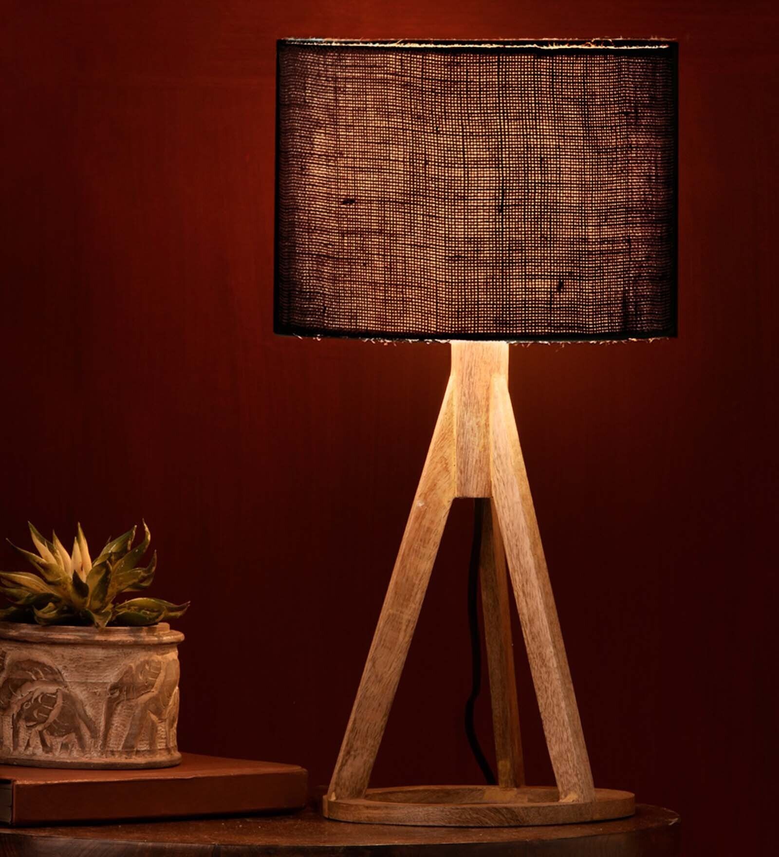 Jute Black Trio Wooden Lamp