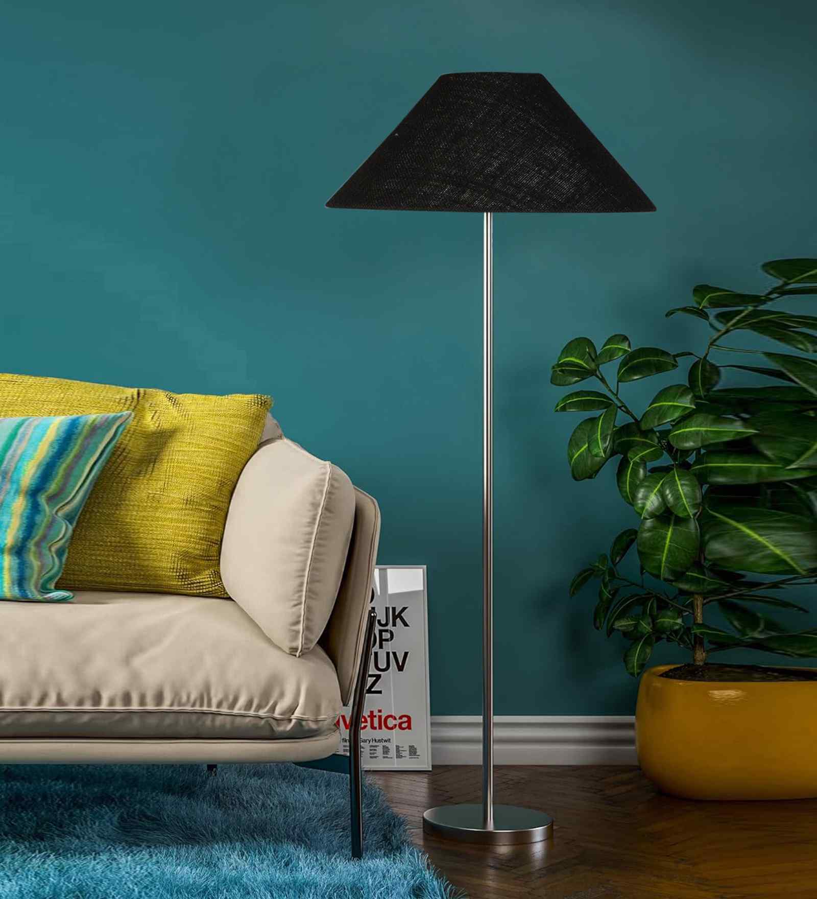 Jute Coolie Shade Floor Lamp Steel Base