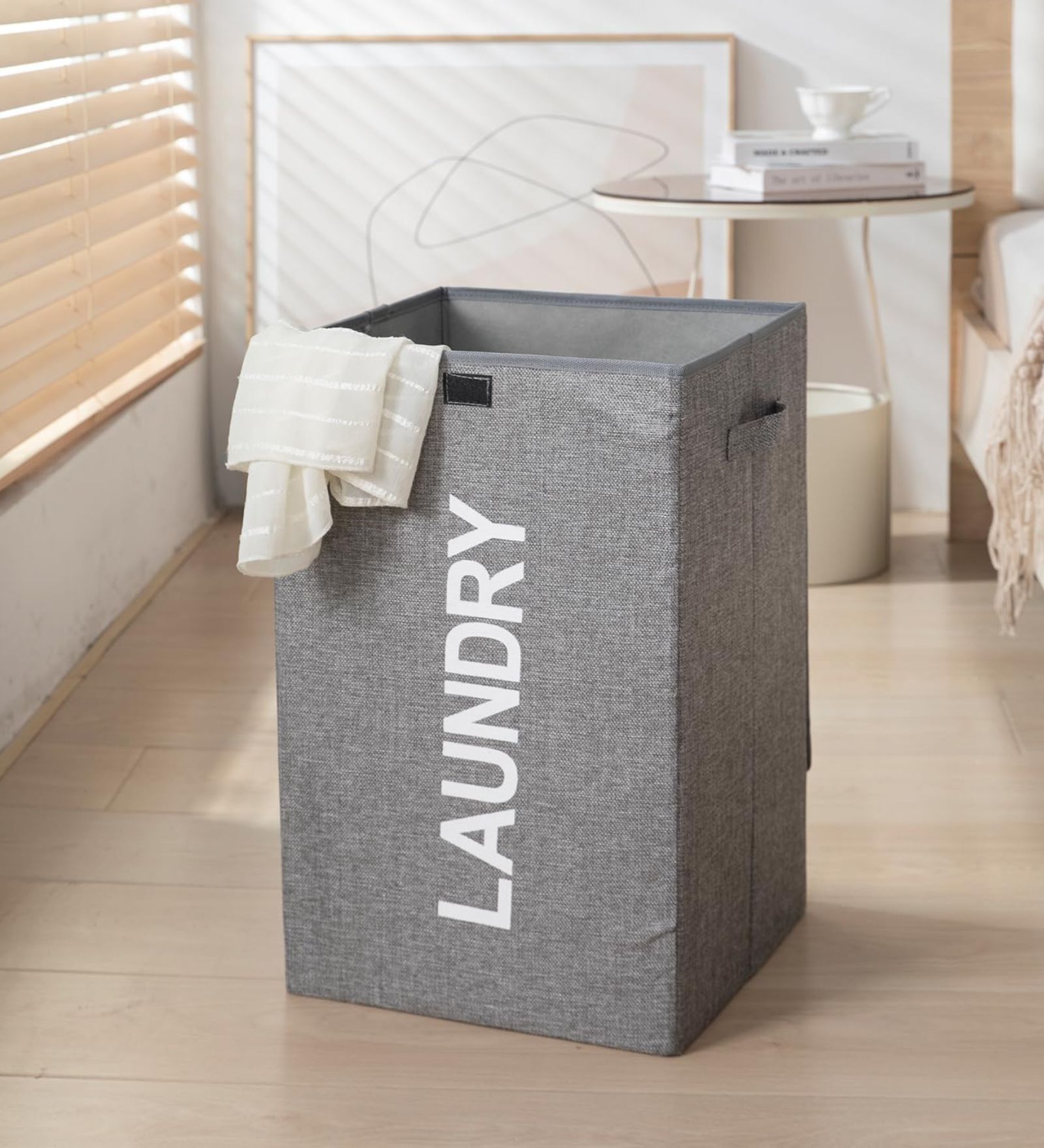 Grey Jute Foldable Laundry Basket With Lid & Handle