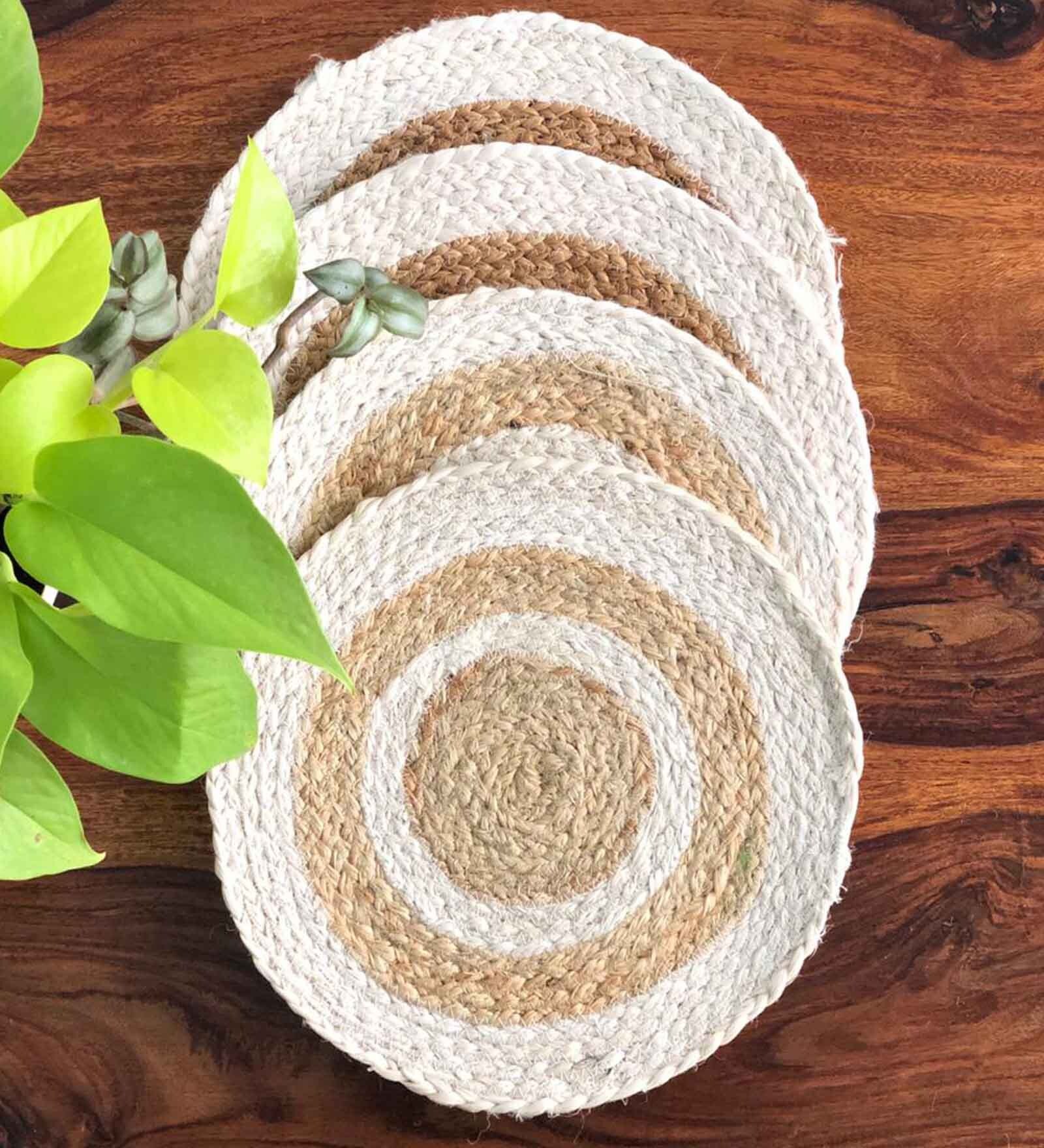 Buy Dual Ring (12x12) White & Natural Brown Jute (Set of 4) Placemat at 33 OFF by Jasmey Homes