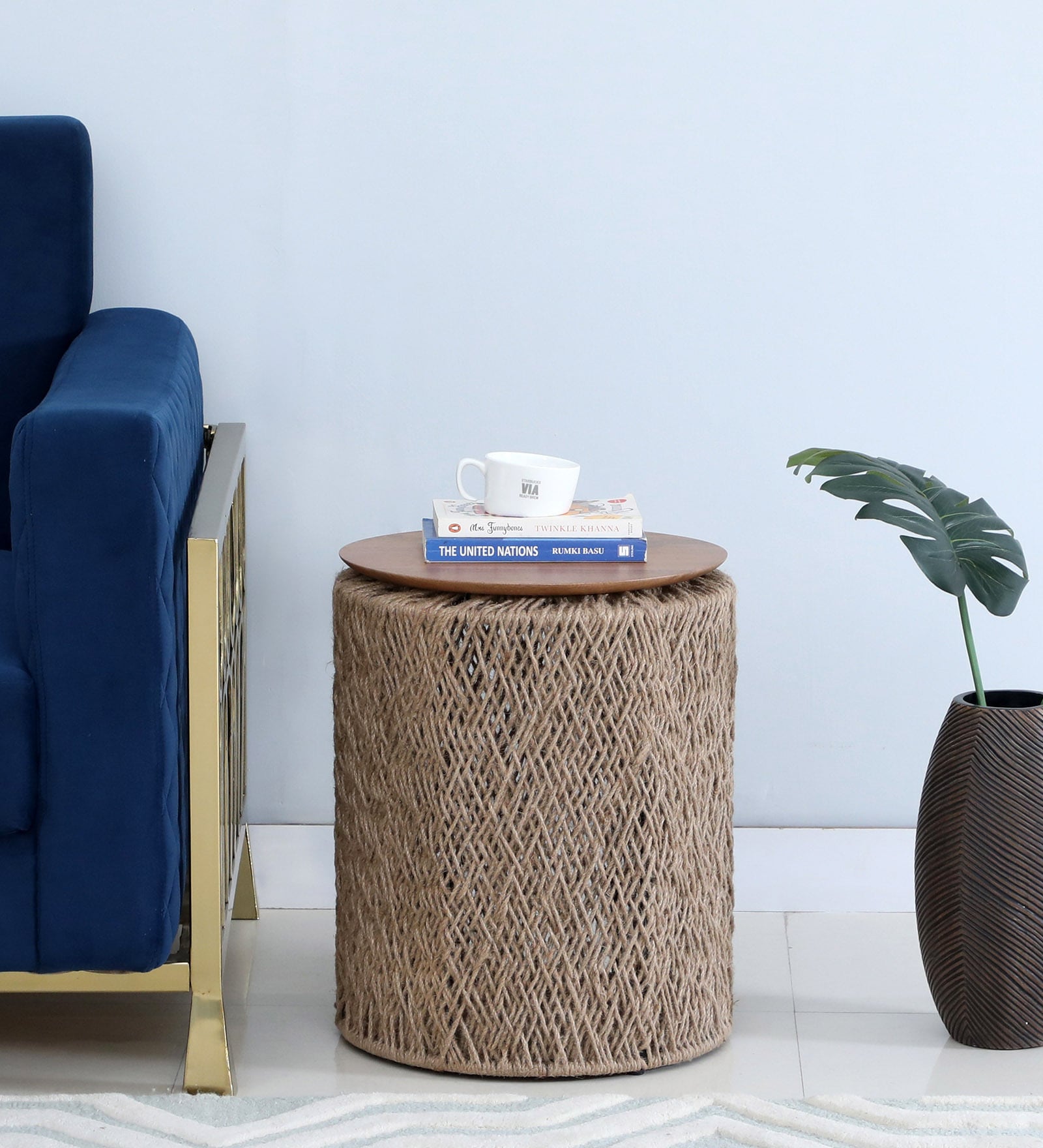 Jutsy Compact End Table with Natural Jute Mesh