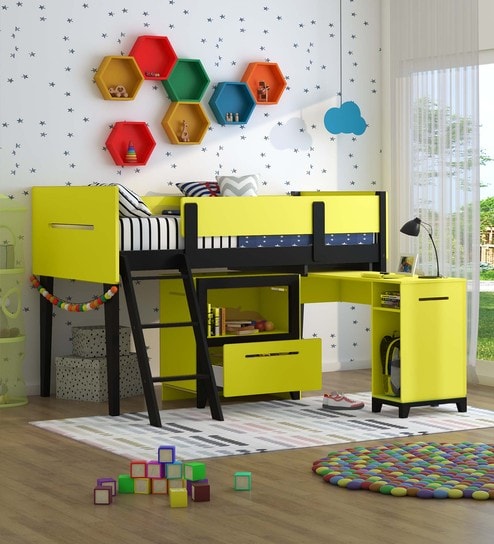 Buy Juan Martin Study Loft Bed In Yellow And Black By Casacraft