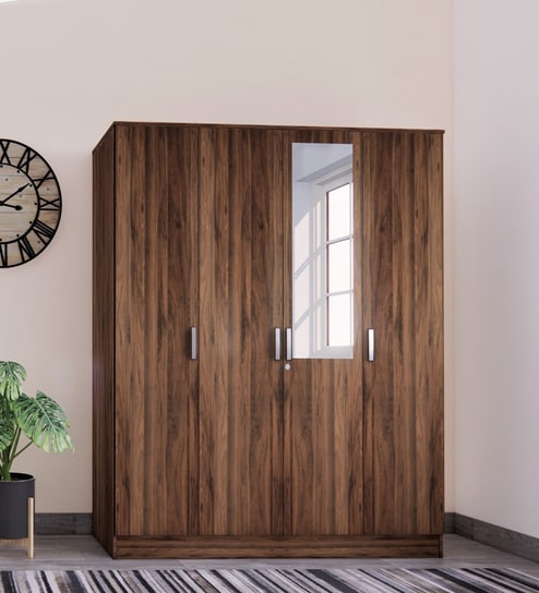 Julian 4 Door Wardrobe in Walnut Finish with Mirror