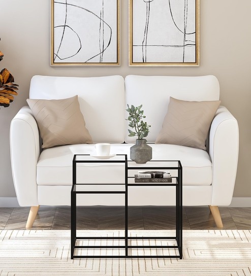 Julian Square Metal Coffee Table In Black Colour With Glass Top