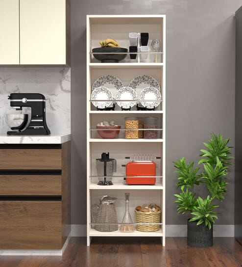 Julius Free Standing Tall units with 5 Open Shelves in Highland Pine Finish