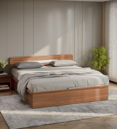 Juno Queen Size bed with Box Storage in Brown Colour