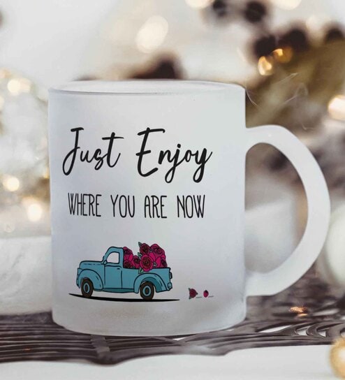 Just Enjoy Frosted White 350ml Glass Coffee Mug