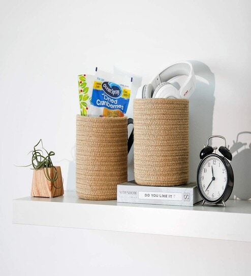 Natural Jute 6x6 Inch Storage Basket Pack of 2