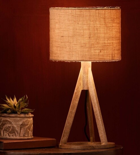 Jute Brown Trio Wooden Lamp by Green Girgit
