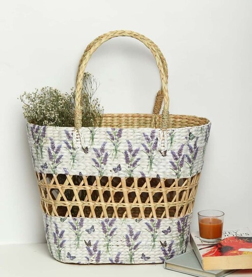 Jute Handbag | Carry Tote Bag for Women | Shopping Basket | storage baskets | Lunch Basket |Seagrass Jali Shopping Bag - Oval (Multi Color 1)