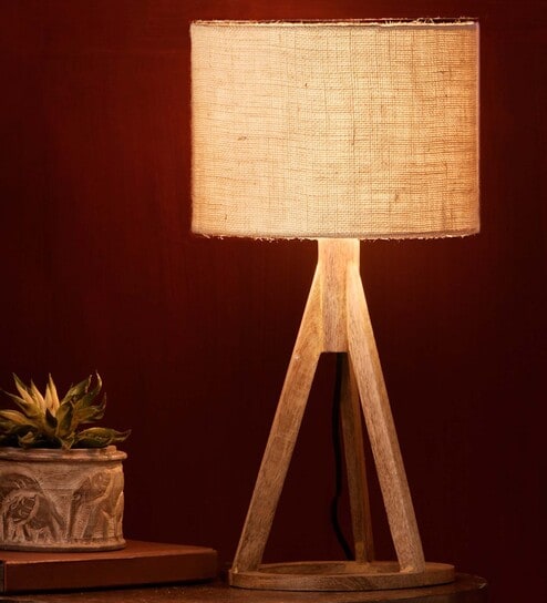 Jute White Trio Wooden Lamp by Green Girgit