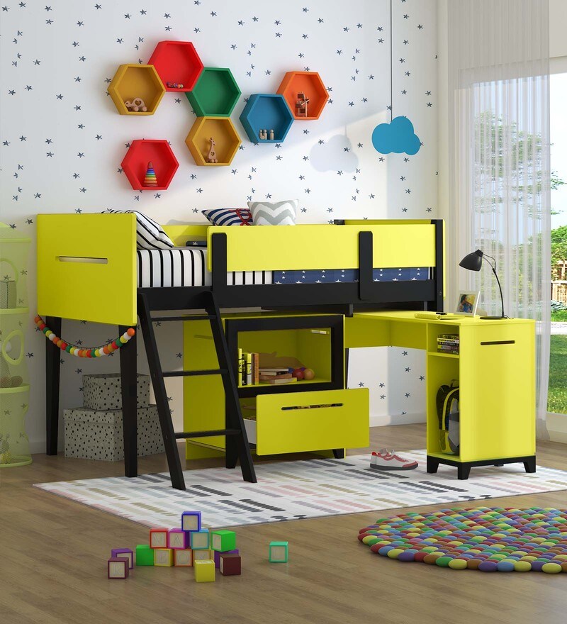 Juan Martin Study Loft Bed In Yellow And Black By Casacraft