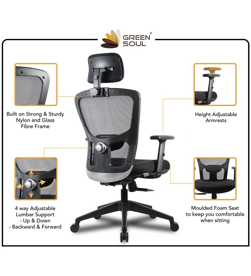 Buy JupiterGo High Back Ergonomic Chair with Headrest in Black Colour