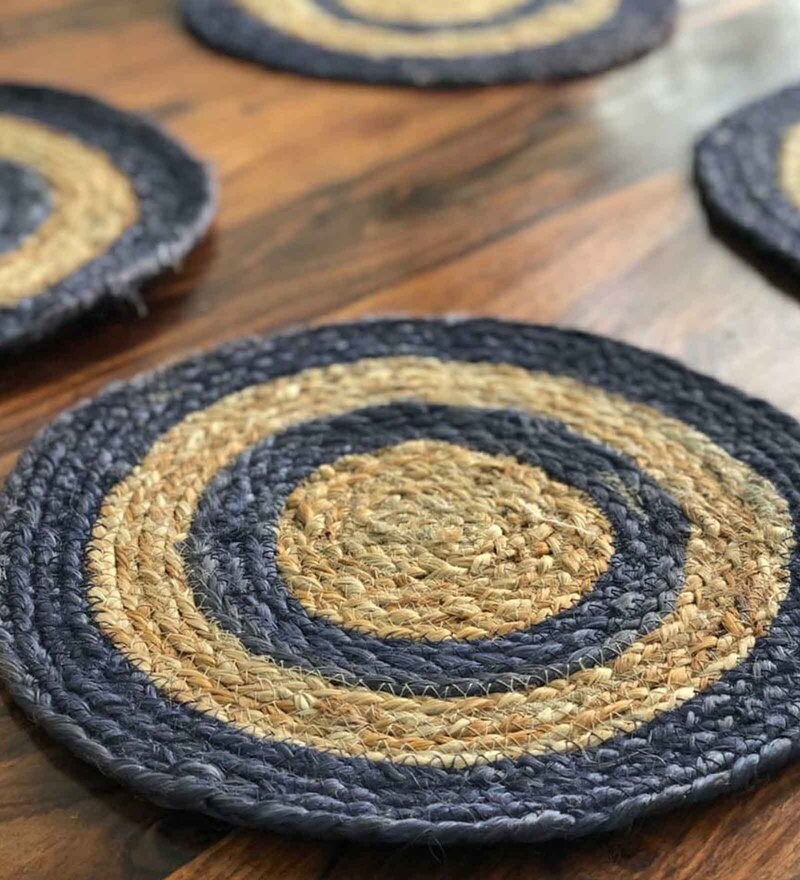 Buy Jute Blue 30 CM Diameter Round Placemat (Set of 6) by Jasmey Homes