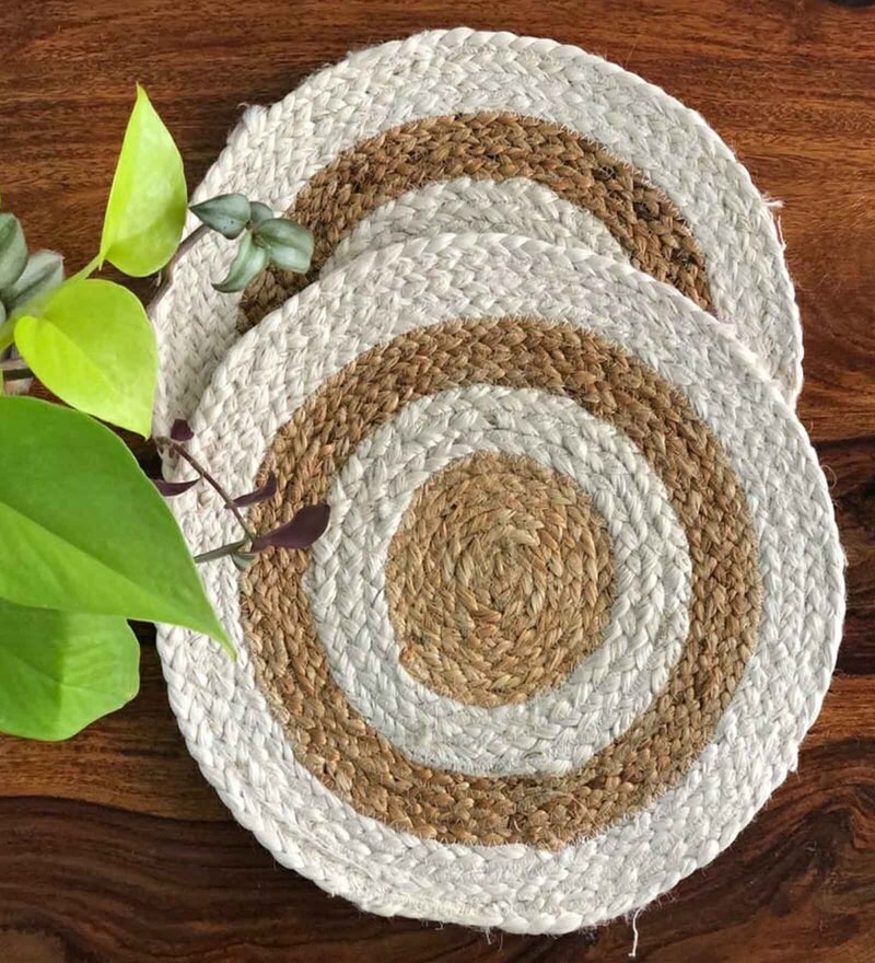 Buy Jute White 30 CM Diameter Round Placemat (Set of 2) by Jasmey Homes Online Placemats