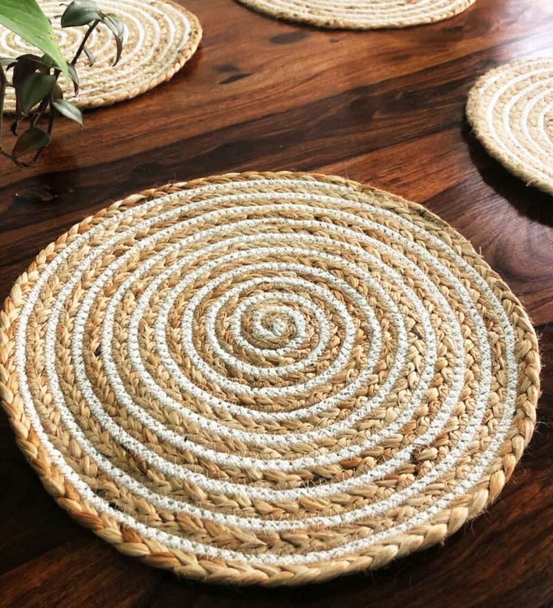 Buy Jute White 30 CM Diameter Round Placemat (Set of 2) by Jasmey Homes Online Placemats