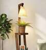 Julia Wooden Shelf Floor Lamp with Wooden Shade & Brown Base