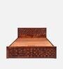 Julieta Sheesham Wood King Size Bed in Honey Finish with Hydraulic Storage