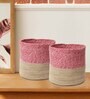 Set Of 2 Pink & Beige Jute Handwoven Multipurpose Planter & Storage Basket