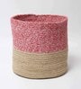 Set Of 2 Pink & Beige Jute Handwoven Multipurpose Planter & Storage Basket