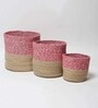 Set Of 3 Pink & Beige Jute Handwoven Multipurpose Planter & Storage Basket