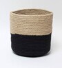 Set Of 2 Black & Beige Jute Handwoven Multipurpose Planter & Storage Basket