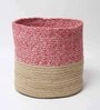 Set Of 2 Pink & Beige Jute Handwoven Multipurpose Planter & Storage Basket