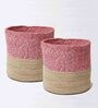 Set Of 2 Pink & Beige Jute Handwoven Multipurpose Planter & Storage Basket