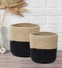 Set Of 2 Black & Beige Jute Handwoven Multipurpose Planter & Storage Basket
