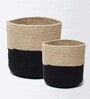 Set Of 2 Black & Beige Jute Handwoven Multipurpose Planter & Storage Basket