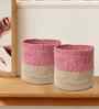 Set Of 2 Pink & Beige Jute Handwoven Multipurpose Planter & Storage Basket