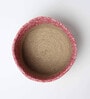 Set Of 2 Pink & Beige Jute Handwoven Multipurpose Planter & Storage Basket