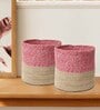 Set Of 2 Pink & Beige Jute Handwoven Multipurpose Planter & Storage Basket