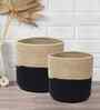 Set Of 2 Black & Beige Jute Handwoven Multipurpose Planter & Storage Basket