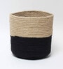 Set Of 2 Black & Beige Jute Handwoven Multipurpose Planter & Storage Basket