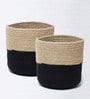 Set Of 2 Black & Beige Jute Handwoven Multipurpose Planter & Storage Basket
