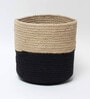 Set Of 2 Black & Beige Jute Handwoven Multipurpose Planter & Storage Basket