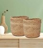 Set Of 2 Beige Jute Handwoven Multipurpose Planter & Storage Basket