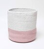 Set Of 2 Pink & White Jute Handwoven Multipurpose Planter & Storage Basket