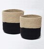 Set Of 2 Beige Jute Handwoven Multipurpose Planter & Storage Basket